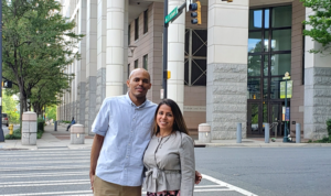 Preeti Menon and colleague, Zephi Francis outside of court house.
